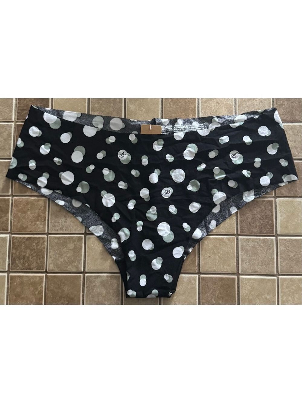 Women's PINK Victoria's Secret XL Black White Polka Dot Cheekster Panties